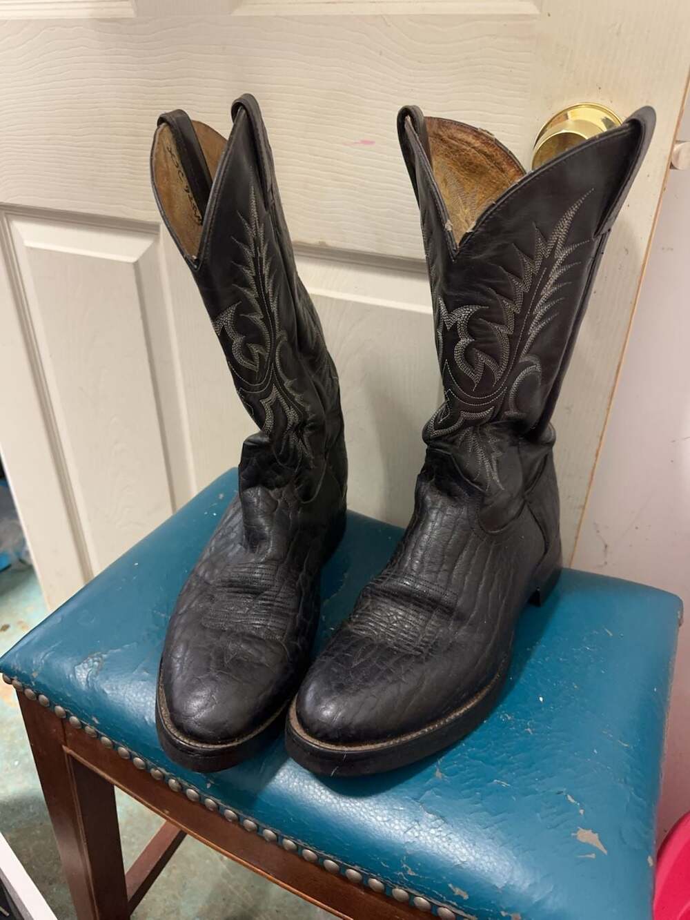 Justin Black Elephant Print Leather Western Cowboy Boots